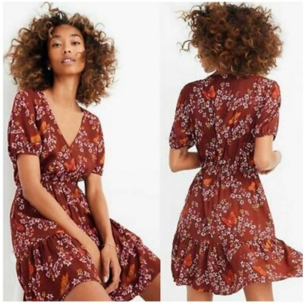 MADEWELL Ruffle Wrap Dress Windowbox Floral Butterfly {O18}